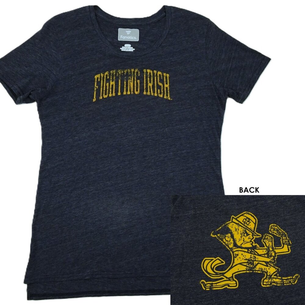 Womens Notre Dame t-shirt Medium Fighting Irish University Blue Gold Leprechaun